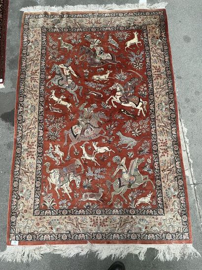 Silk carpet with polychrome decoration of...