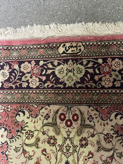 null Pair of silk hallway rugs with polychrome decoration of moving cartouches in...