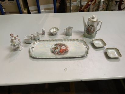 null Ceramic lot including a bowl, a basket, an herbal tea pot, cups and saucers,...