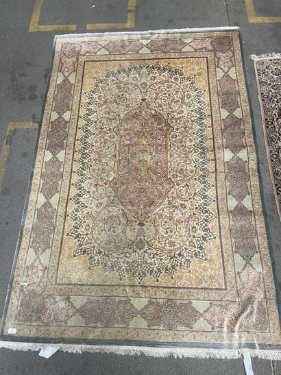 Silk carpet with polychrome decoration of...