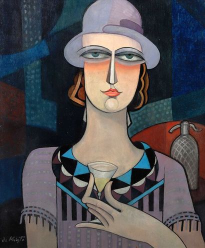 null Bela DE KRISTO (1920-2006).

Portrait de femme au verre d'absinthe.

Huile sur...