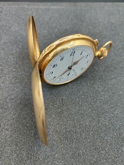 null CHRONOGRAPHE de gousset en or jaune 750 mm (18K), cadran émaillé blanc (cheveu),...