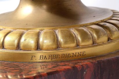 BARBEDIENNE, Ferdinand (1810-1892) Exceptionnel et rare garniture de cheminée ou...