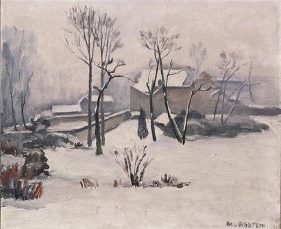 Maurice ASSELIN (1882-1947) Paysage de neige. Huile sur toile signée en bas à droite....
