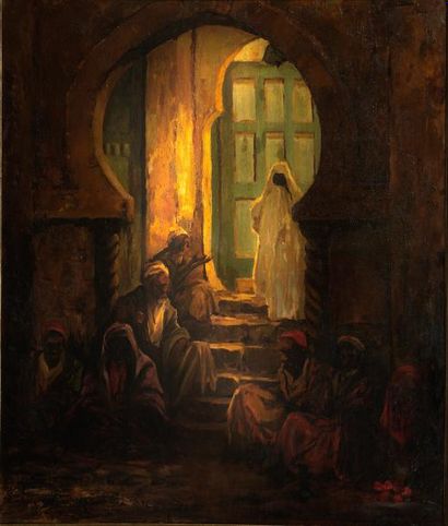 Isidore VAN MENS (1890-1985) Porte dans la Medina. Huile sur toile signée en bas...