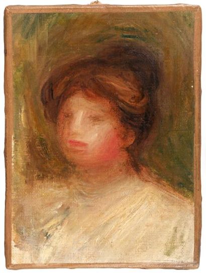 Pierre-Auguste RENOIR (1841-1919) Buste de jeune femme au chignon Huile sur toile....