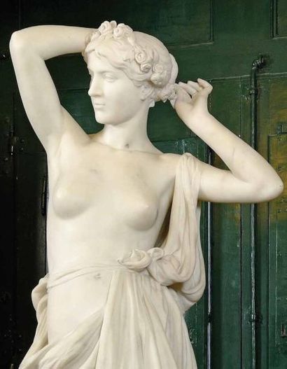 Nunes, Antonio Alberto (1838-1912) «Jeune femme coiffée de roses, en partie dénudée»....