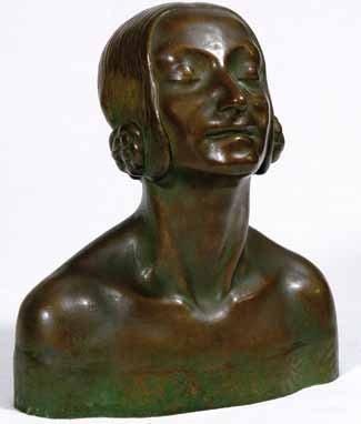 E. do Canto Portrait de femme en buste. Groupe patiné en bronze, signé, marque de...
