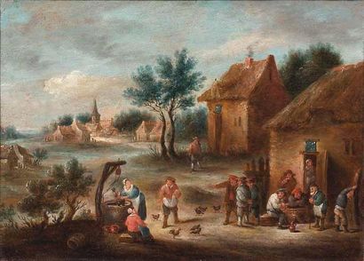 École FLAMANDE du XVIII e siècle, suiveur de David TENIERS Réjouissances paysannes...