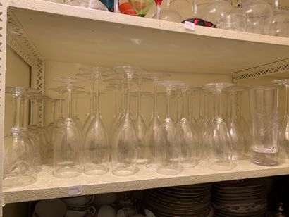 null Lot of glassware including five cognac glasses, six large blown glass footed...