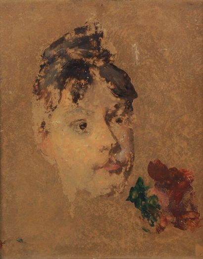 null Entourage d'Eva GONZALES (1849-1883). 

Portrait.

Huile à la cire sur carton.

Annoté...
