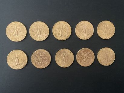 null * Ensemble de dix pièces de 50 pesos en or 900 mm 1947 Mexico.

Poids total...