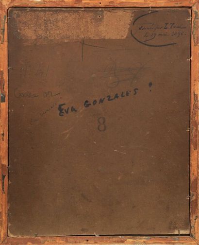 null Entourage d'Eva GONZALES (1849-1883). 

Portrait.

Huile à la cire sur carton.

Annoté...