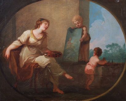  Attribué à Angelika KAUFFMANN (1741-1807). 
Allégorie de la peinture. 
Toile. 
42,8...