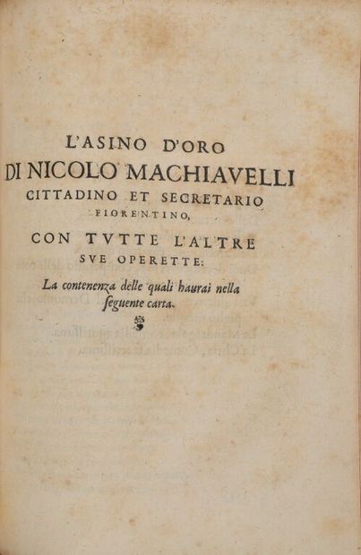  MACHIAVEL. [Tutte le opere di Nicolò Machiavelli... divise in v parti]. S.l., s.n.,...