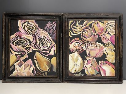  Michael ROBERTS (né en 1947) 
Roses. 
Quatre huiles sur toiles. 
Non signées. 
Encadrées....