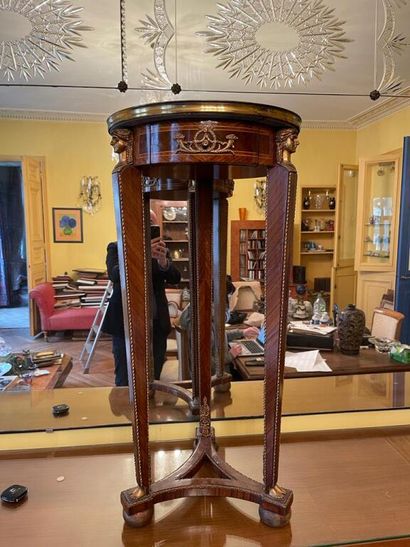 null Louis XVI style pedestal table in veneer, opening with a drawer in the waist,...