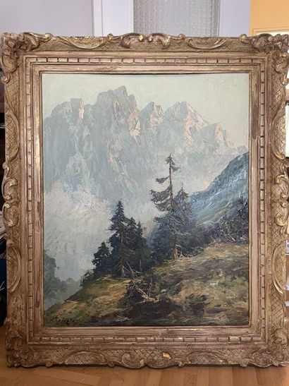 null Helmut KALUZA (1912-1984)

Paysage de montagne.

Huile sur panneau de bois.

Signée...