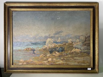 null École de la fin du XIXe-début du XXe siècle.

Pêcheurs à marée basse.

Huile...