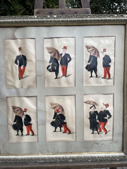 null École du début du XXe siècle.

Suite de 6 dessins humoristiques à la gouache...