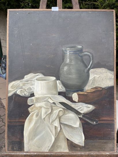 null School of the XXth century.

Still life with a jug.

Oil on panel.

Bears a...