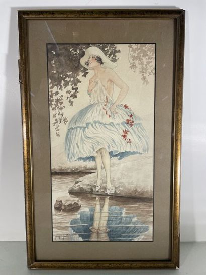 null Georges GRELLET (1869-1959)

"The libertine reflection".

Watercolor on paper.

Signed...