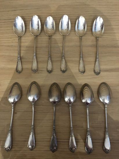 Series of 12 silver mocha spoons 950 thousandths,...