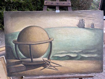 null Dimitry MERINOFF(1896-1971)

Composition with globe and ship in the background.

Oil...