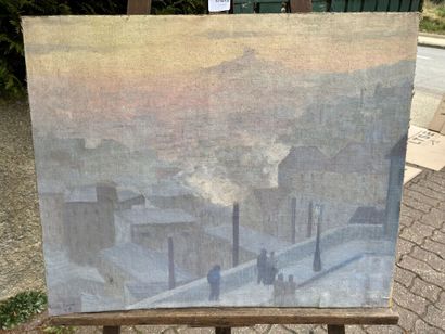  Marcel BARON (1872-1956) 
Vue d'une ville au crépuscule. 
Huile sur toile marouflée...