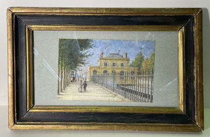 École française vers 1900 
Promenade devant...