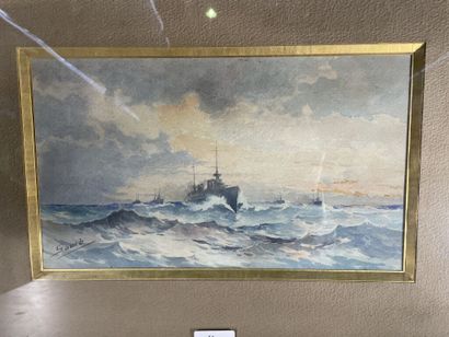 null SOUIB (XXe)

Navires de guerre en mer.

Aquarelle sur papier.

Signé en bas...