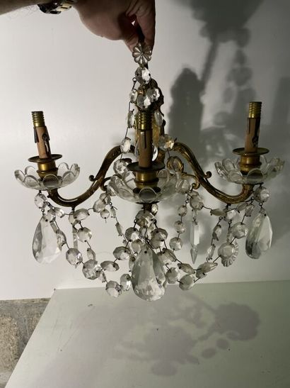 null Pair of ormolu sconces with 3 arms of light decorated with foliage, with glass...