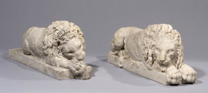 null After Antonio CANOVA.

Two pendant sculptures in Coade stone, representing lions...