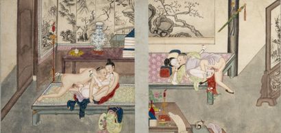 null CHINA.

Erotic scenes in Palace interiors.

Set of eight watercolors on paper.

Late...