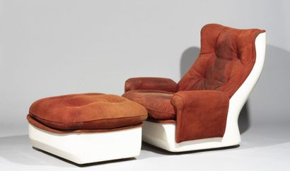 null Michel CADESTIN (born in 1942).

Pair of armchairs and ottomans model " Orchidée...