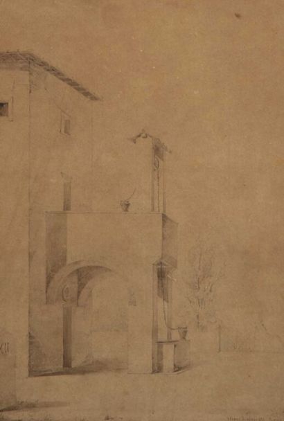 null Henri LABROUSTE (1801-1875).

Well in Rome.

Brown wash on black pencil lines.

Signed,...