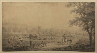  School of CONSTANTIN of AIX. 
Haymaking. 
Pen and Indian ink, grey wash. 
Signed...
