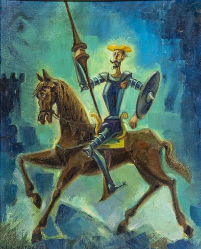 null Tito Livio de MADRAZO (1899-1979).

"The knight of adventure, 1965".

Oil on...