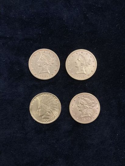 null [États-Unis]. 4 pièces 10 DOLLARS en or (900 millièmes) :

- 3 Coronet Head...