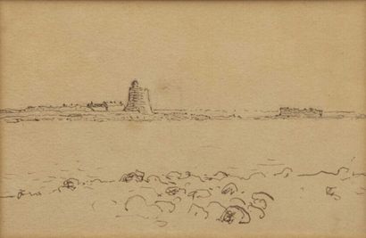 null Jean-François MILLET (1814-1875).

Vue présumée de la tour Vauban, Tatihou Saint-Vaast-la-Hougue.

Plume...