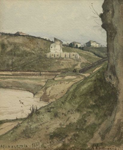 null Henri HARPIGNIES (Valenciennes 1819 - Saint Privé 1916).

View of Aqua Acetosa,...