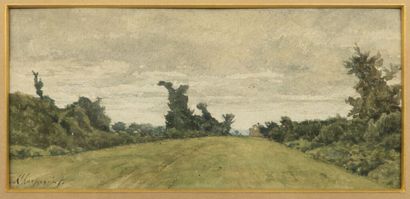 null Henri HARPIGNIES (Valenciennes 1819 - Saint Privé 1916).

View of a clearing.

Watercolor...