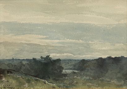 null Henri HARPIGNIES (Valenciennes 1819 - Saint Privé 1916).

Landscape, [19]02.

Watercolor.

Signed...