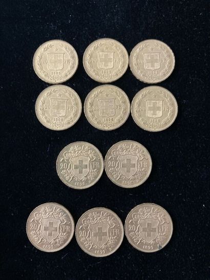 null [Switzerland]. 155 coins 20 FRANCS Veneli gold (900 thousandths) :

- 2 of 1883.

-...