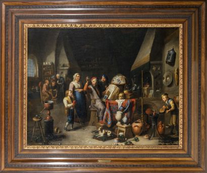  Gérard THOMAS (1663-1720) 
The alchemist. 
Canvas. 
63.5 × 82 cm. 
Provenance :...