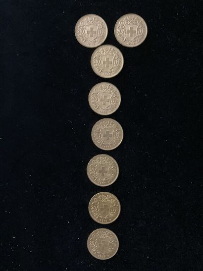 null [Switzerland]. 155 coins 20 FRANCS Veneli gold (900 thousandths) :

- 2 of 1883.

-...