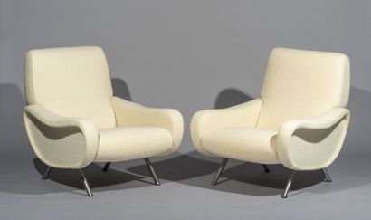  Marco ZANUSO (1916-2001). 
Paire de fauteuils modèle « Lady » entièrement recouverts...