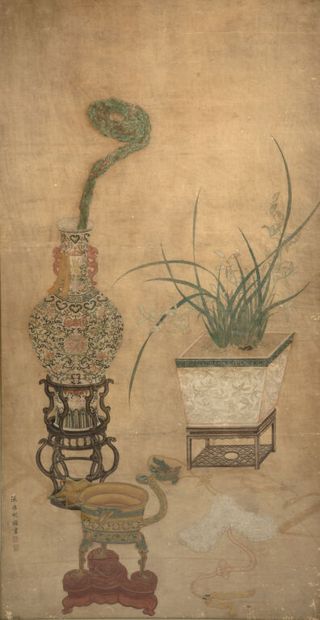  CHINE. 
Peinture à l'encre et couleurs sur papier. 
Fin de la dynastie Qing (1644-1911)....