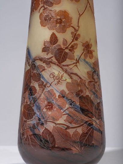 null Émile GALLÉ (1846-1904).

Important vase ovoïde étiré sur talon à col ourlé...