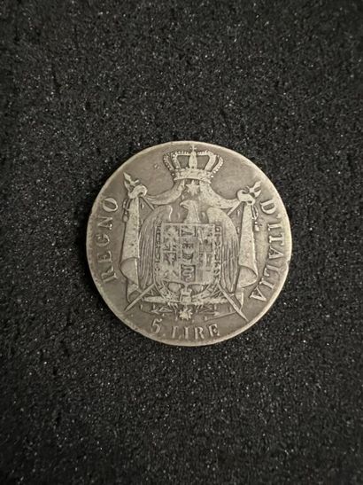  [Italie. Royaume napoléonien d'Italie]. 5 lire Napoléon Ier, 1808, M, en argent...